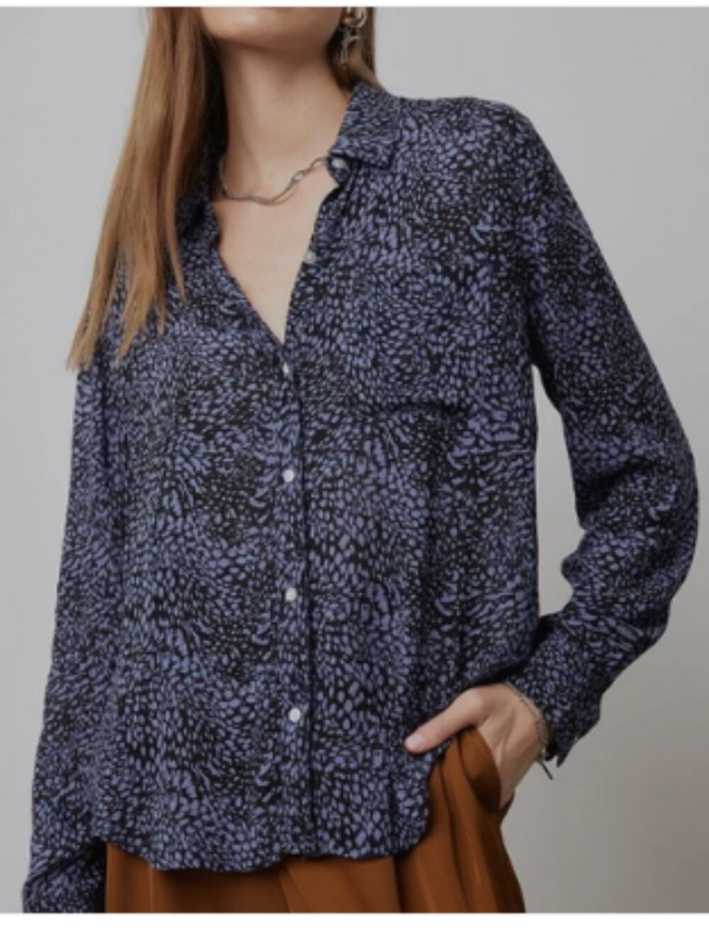 Rails Josephine Midnight Lynx Button Down Shirt Blue Chiffon Blouse Size Large